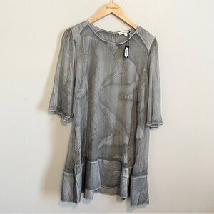NWT Crosstree Lane Gray Burnout Semi Sheer Lagenlook Tunic Top Size Large